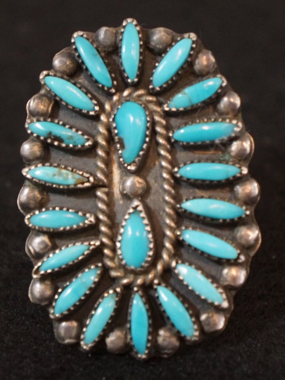 Sylvia Chee Signed Navajo Turquoise Petit Point Cluster Statement Ring